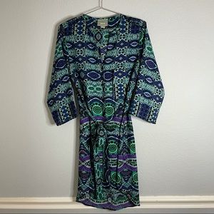 Anthro Maeve Blue Ikat Belted Shirt Dress